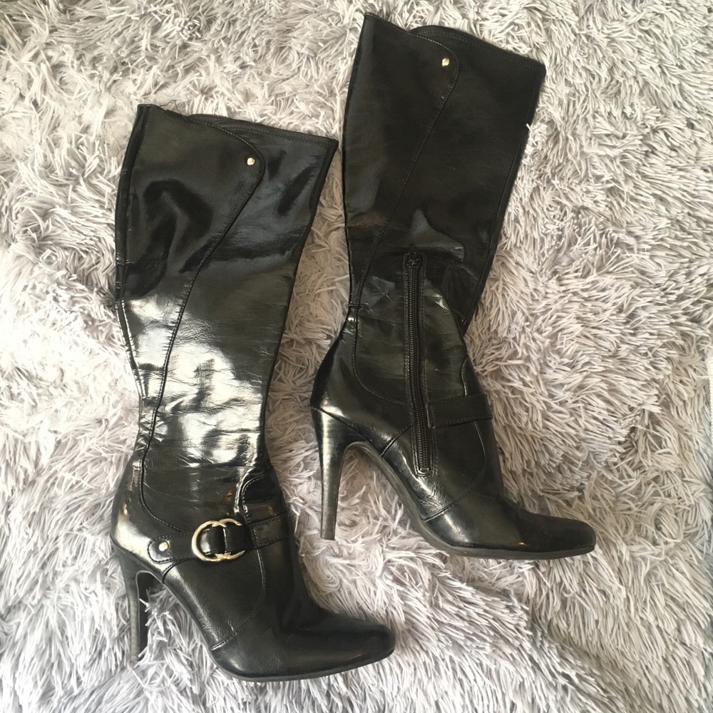 Patent leather high heel boots